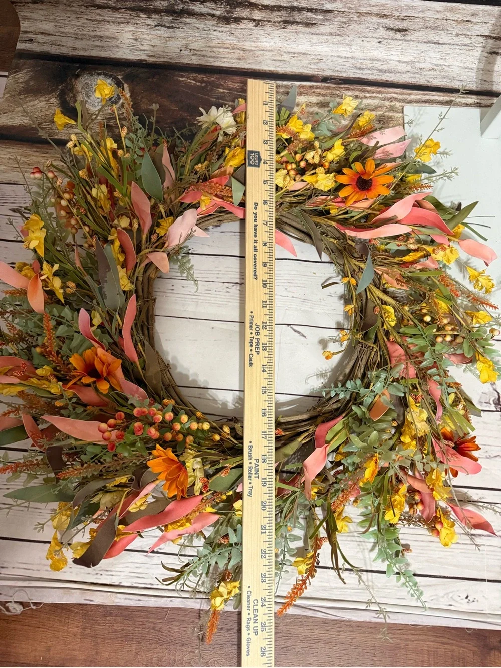Autumn Flower & Berry Faux Floral Wreath - Yellow Orange & Pink